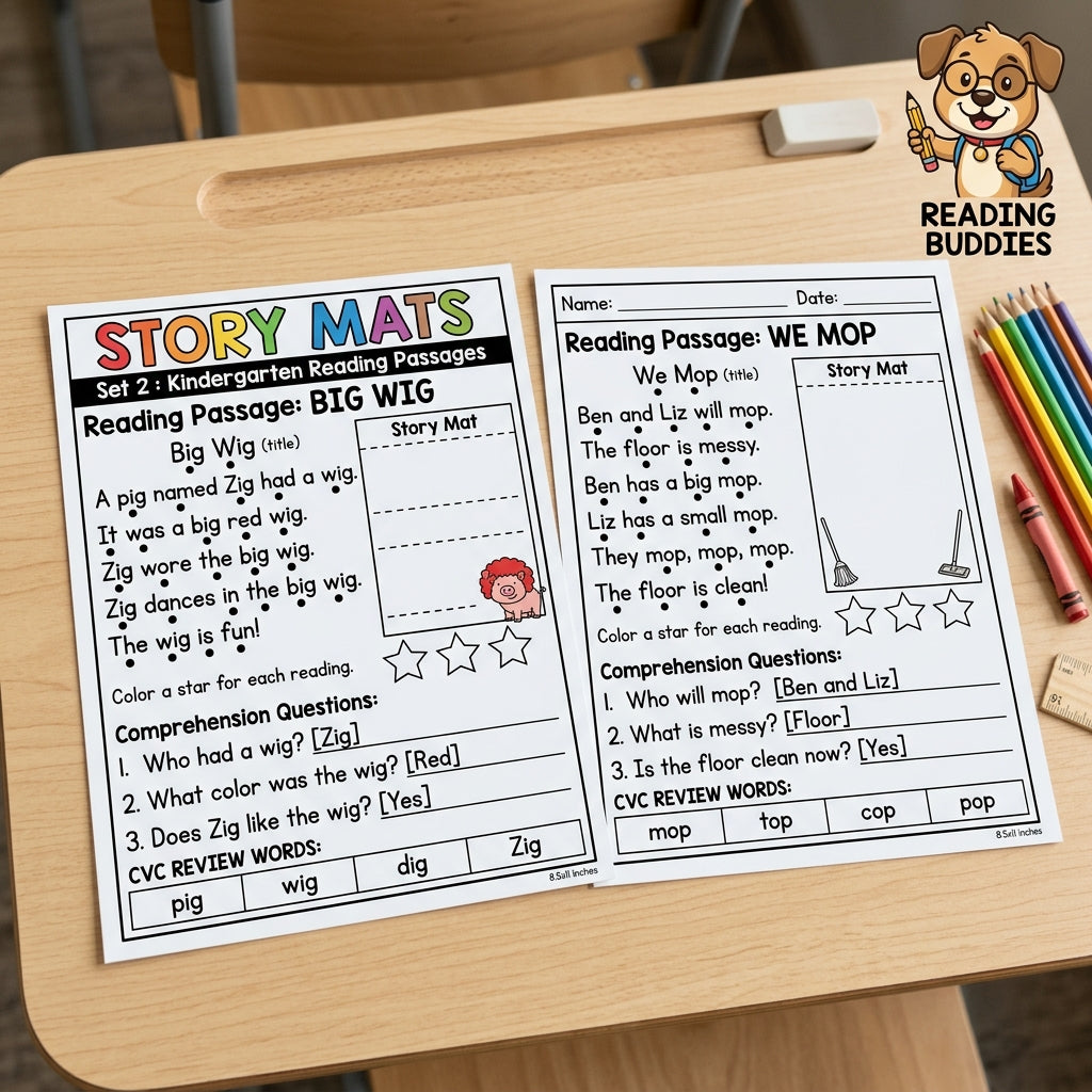 Kindergarten Reading Passages Story Mats Set 2