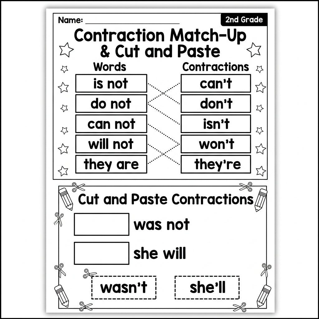 Contractions Worksheets for 2nd Grade | Grammar & Language Arts