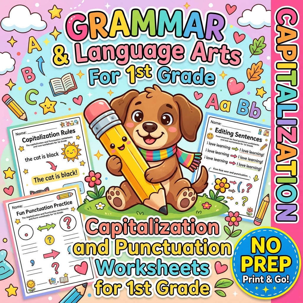 Capitalization & Punctuation Worksheets | 1st Grade Grammar and Language Arts - No Prep Printables