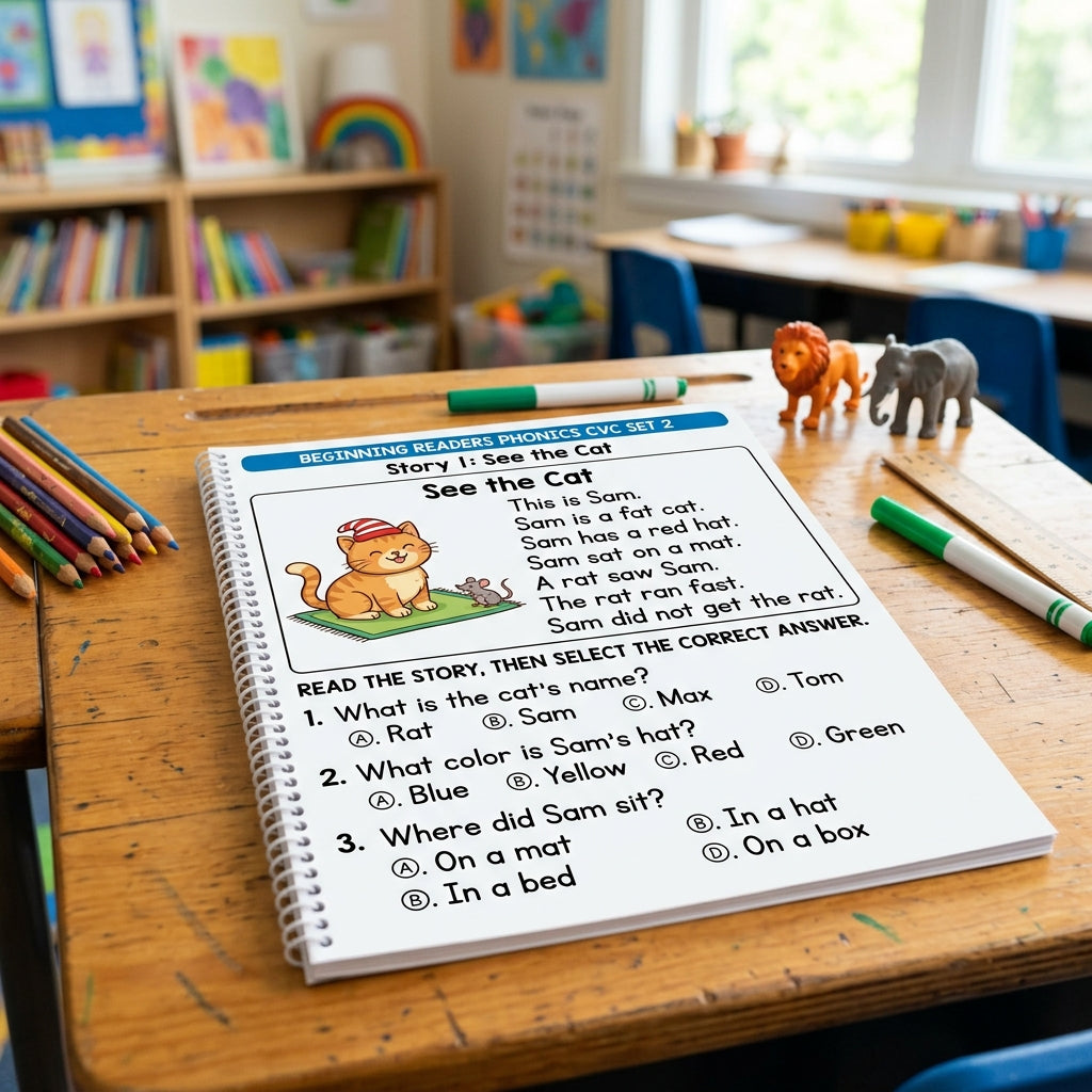 30 Phonics Reading Comprehension Passages | Learn & Clip CVC Decodable Stories Worksheets