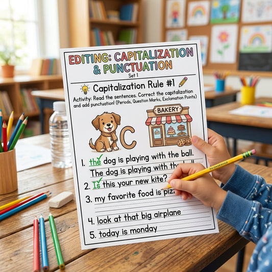 Capitalization & Punctuation Worksheets | 1st Grade Grammar and Language Arts - No Prep Printables